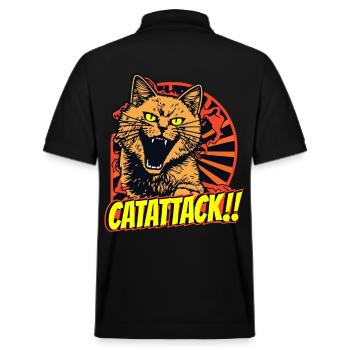 Wütende Kampfkatze mit gelben Augen im Angriff - Stanley/Stella Unisex Bio-Poloshirt PREPSTER - Schwarz - Hinten - Andy (188cm)