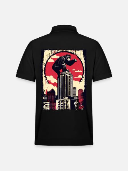 Funny chimpanzee climbs skyscraper - Stanley/Stella Unisex Organic Polo Shirt PREPSTER - black