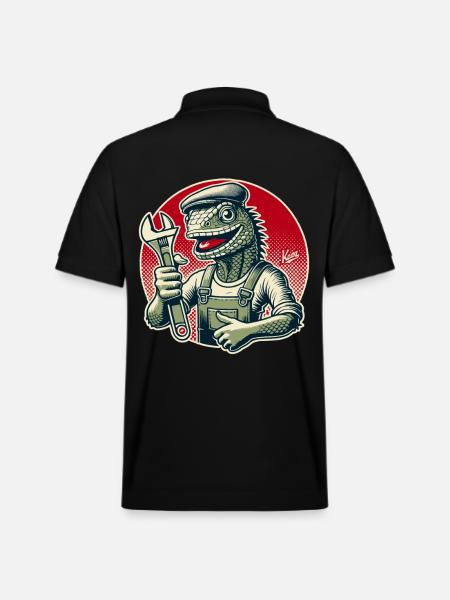 Craftsman Lizard with Wrench - Stanley/Stella Unisex Organic Polo Shirt PREPSTER - black