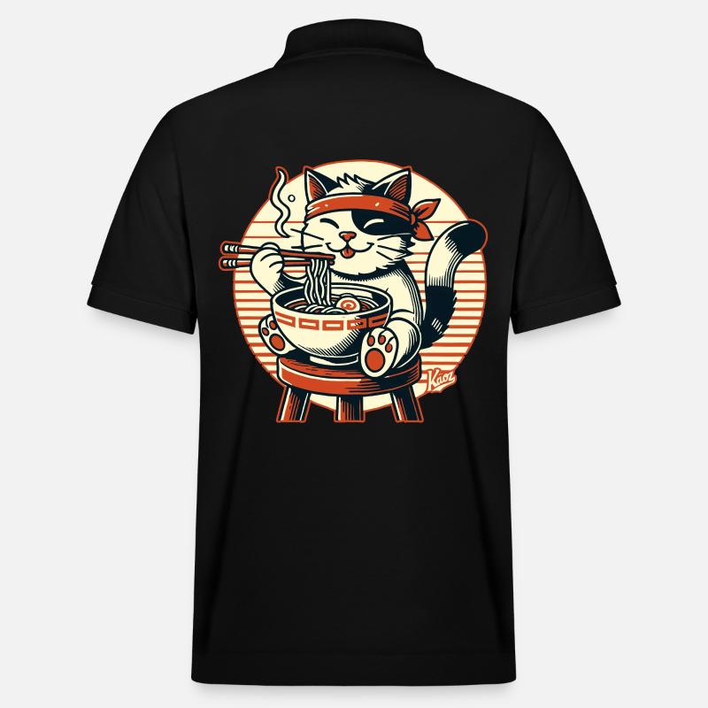 Manger des ramen, chat heureux - Polo PREPSTER bio Stanley/Stella Unisexe - noir