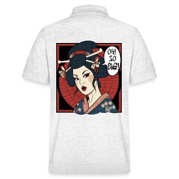 Japanese geisha thinks: "It's so big" - Stanley/Stella Unisex Organic Polo Shirt PREPSTER - heather white - Back - Andy (188cm)