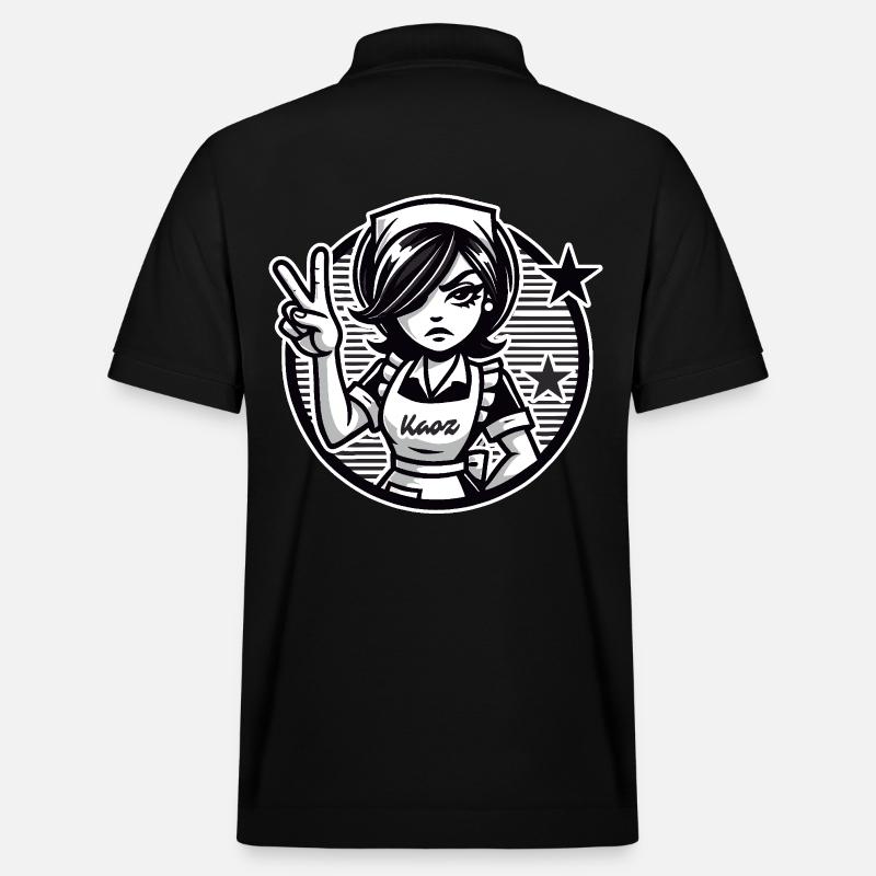 Cartoon-Mädchen mit Peace-Zeichen - Stanley/Stella Unisex Bio-Poloshirt PREPSTER - Schwarz