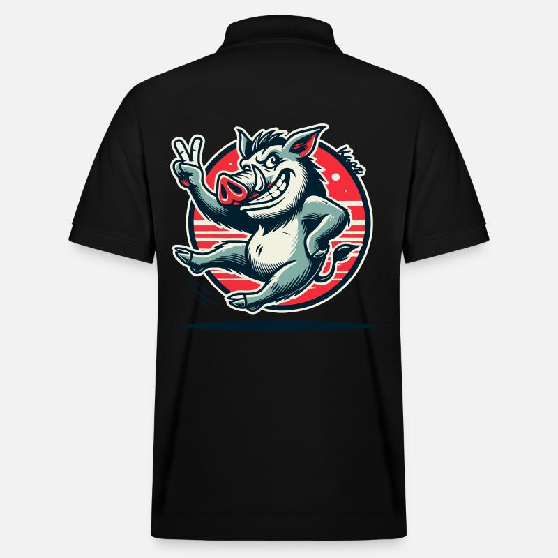 Wildschwein mit Peace-Zeichen - Stanley/Stella Unisex Bio-Poloshirt PREPSTER - Schwarz