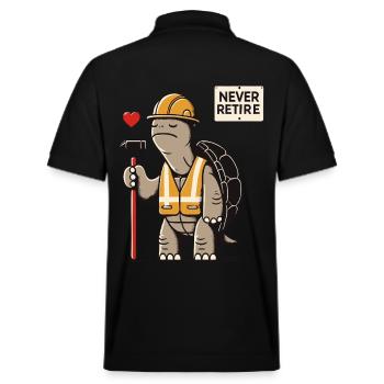 Never Retire – Construction Worker Turtle - Stanley/Stella Unisex Organic Polo Shirt PREPSTER - black - Back - Andy (188cm)