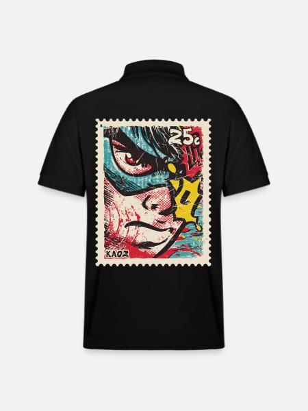 Comic-Held als Retro-Briefmarke - Stanley/Stella Unisex Bio-Poloshirt PREPSTER - Schwarz