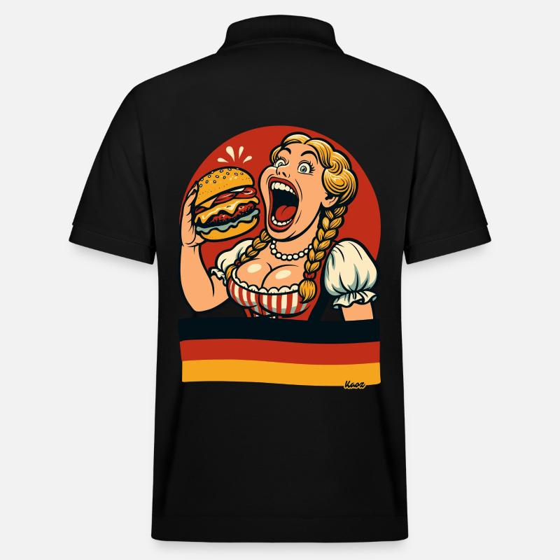 Dirndl woman eats giant burger - Stanley/Stella Unisex Organic Polo Shirt PREPSTER - black