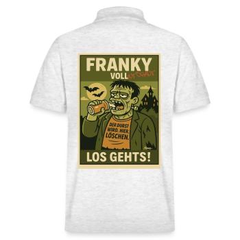 Franky – Der Durst wird gelöscht! - Stanley/Stella Unisex Bio-Poloshirt PREPSTER - Weiß meliert - Hinten - Andy (188cm)