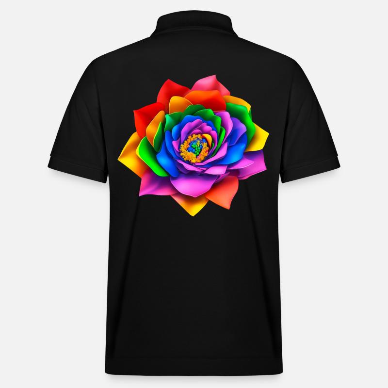 Fleur arc-en-ciel 3D vive - Polo PREPSTER bio Stanley/Stella Unisexe - noir