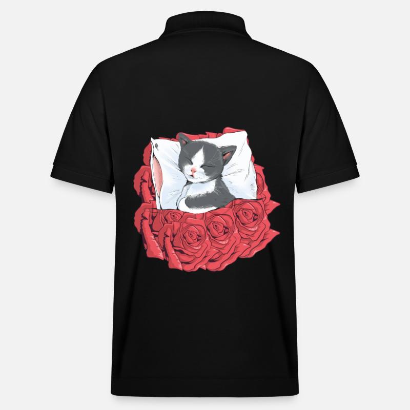 Katze Katzen Blumen - Stanley/Stella Unisex Bio-Poloshirt PREPSTER - Schwarz