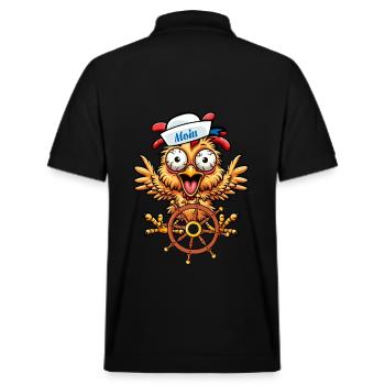 verrücktes lustiges Huhn Steuermann maritim - Stanley/Stella Unisex Bio-Poloshirt PREPSTER - Schwarz - Hinten - Andy (188cm)