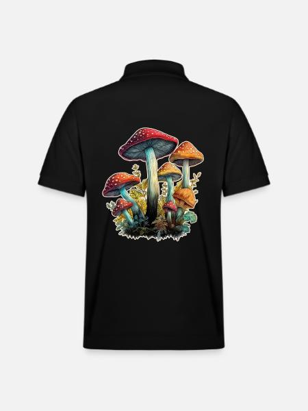 Mushrooms Toadstools - Stanley/Stella Unisex Organic Polo Shirt PREPSTER - black