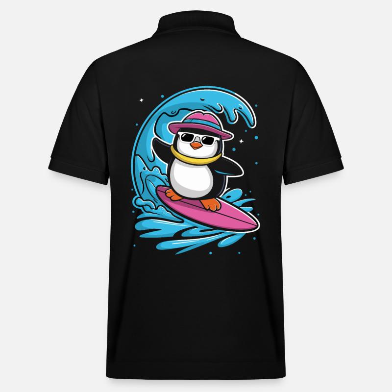 Surf Pingouin Vagues Aventure Fun - Polo PREPSTER bio Stanley/Stella Unisexe - noir