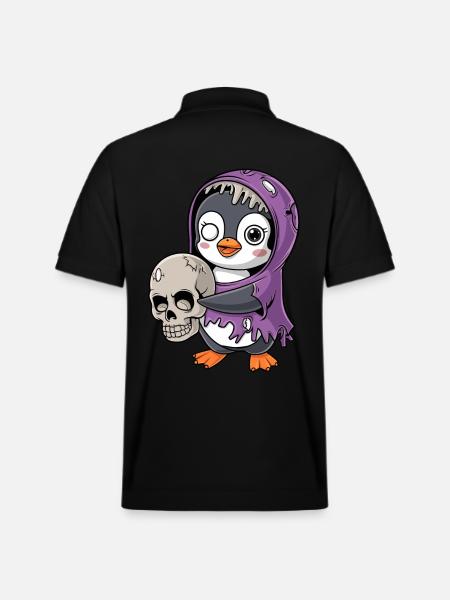 Penguin Zombie Halloween with Skull - Stanley/Stella Unisex Organic Polo Shirt PREPSTER - black