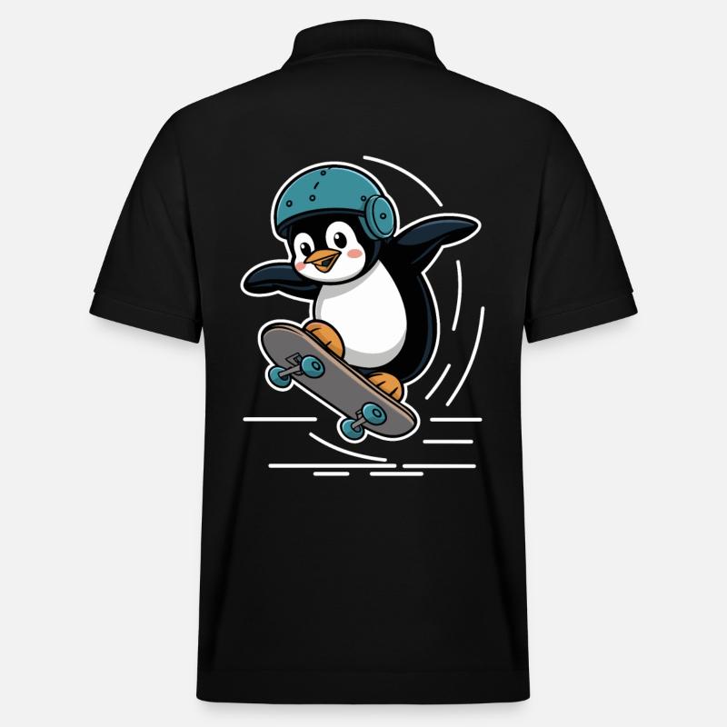 Skateboard Fahrender Pinguin Mit Helm - Stanley/Stella Unisex Bio-Poloshirt PREPSTER - Schwarz