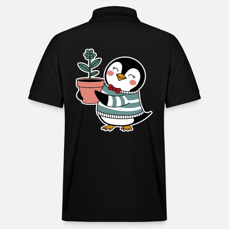 Jardinier pingouin joyeux avec fleur - Polo PREPSTER bio Stanley/Stella Unisexe - noir