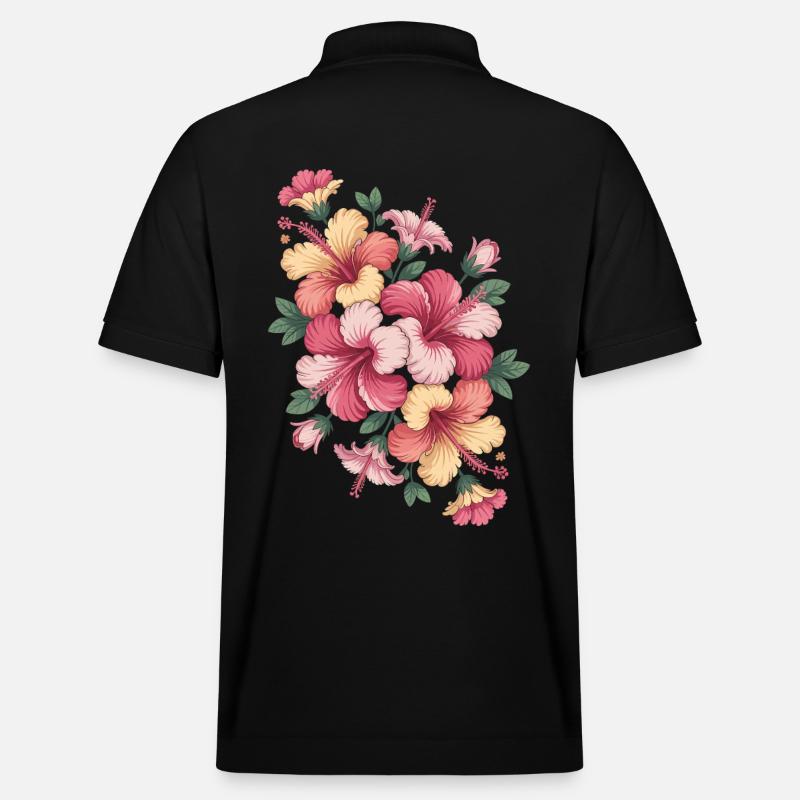Hibiskus Boho Blume Verträumtes Design - Stanley/Stella Unisex Bio-Poloshirt PREPSTER - Schwarz
