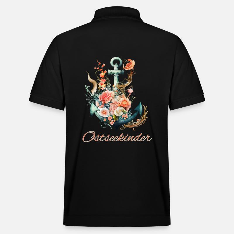 Ostseekinder-Anker mit Blumen - Stanley/Stella Unisex Bio-Poloshirt PREPSTER - Schwarz