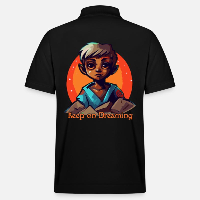 Träume weiter, Dunkles Kimono-Elfen-Mädchen - Stanley/Stella Unisex Bio-Poloshirt PREPSTER - Schwarz
