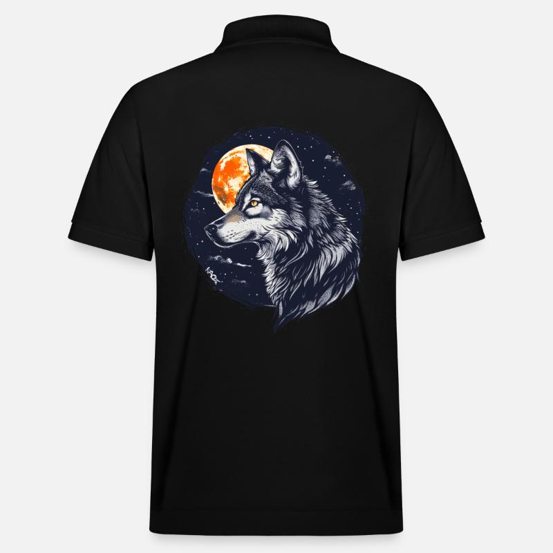 Wolf und Vollmond - Stanley/Stella Unisex Bio-Poloshirt PREPSTER - Schwarz