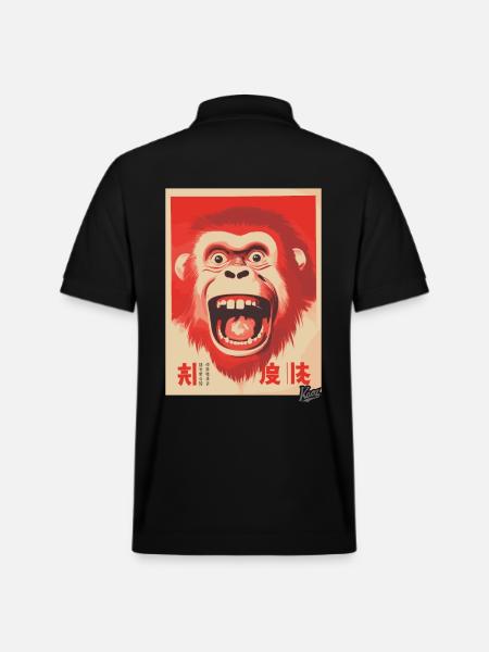 Angry happy crazy japanese monkey - Stanley/Stella Unisex Organic Polo Shirt PREPSTER - black