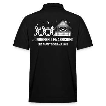 JGA – Sie Wartet Schon Auf Ihn! (Haus / White) - Stanley/Stella Unisex Bio-Poloshirt PREPSTER - Schwarz - Hinten - Andy (188cm)