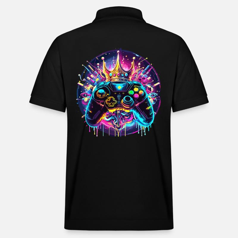 Synthwave Gamer Controller mit Krone - Stanley/Stella Unisex Bio-Poloshirt PREPSTER - Schwarz