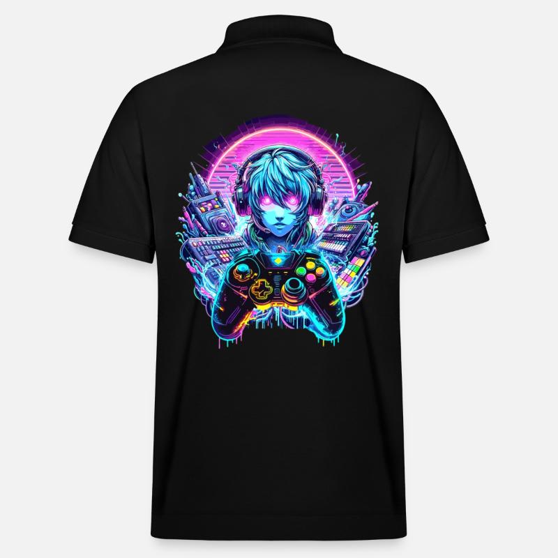 Gamer Headset Anime Synthwave Art - Stanley/Stella Unisex Bio-Poloshirt PREPSTER - Schwarz