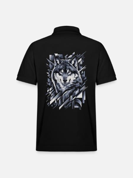 Wolf Artwork Geometric Shapes - Stanley/Stella Unisex Organic Polo Shirt PREPSTER - black
