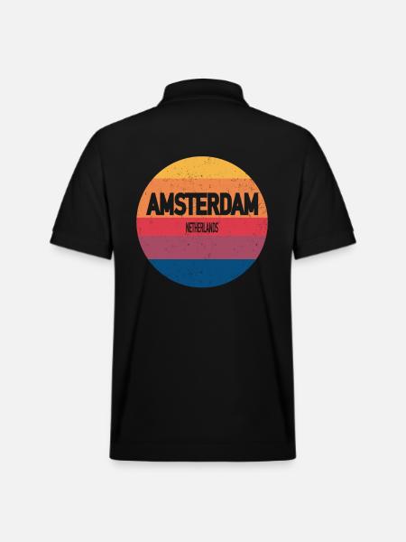 Amsterdam Retro Sunset Souvenir Holland - Stanley/Stella PREPSTER økologisk unisex poloshirt - sort