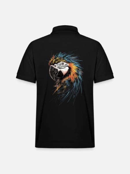 Macaw Parrot Art Drawing Abstract - Stanley/Stella Unisex Organic Polo Shirt PREPSTER - black