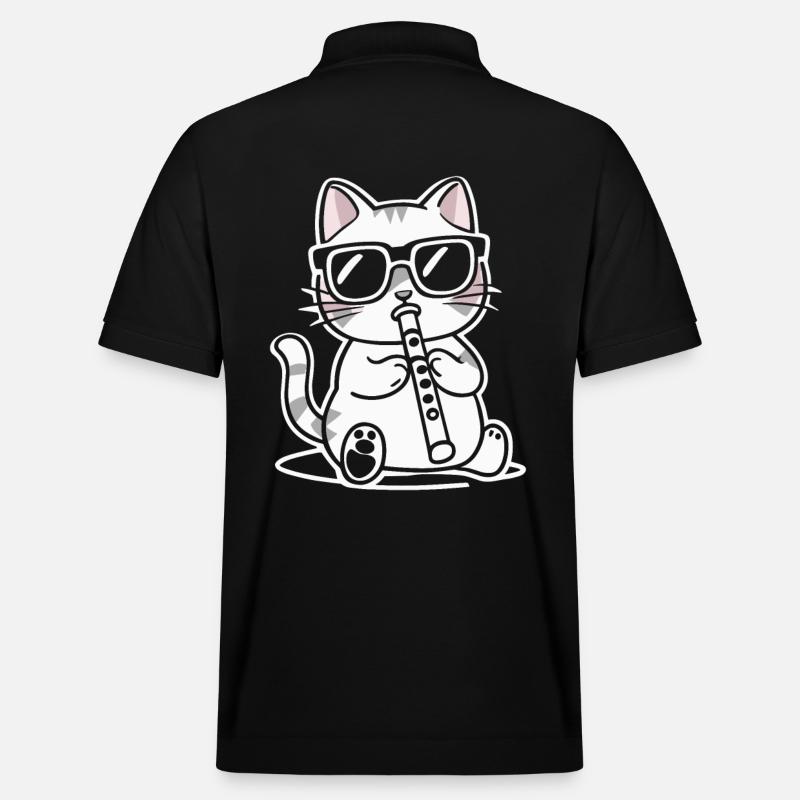 Katze Mit Sonnenbrille Spielt Flöte - Stanley/Stella Unisex Bio-Poloshirt PREPSTER - Schwarz