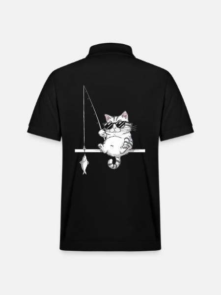Cat with sunglasses fishing - Stanley/Stella Unisex Organic Polo Shirt PREPSTER - black
