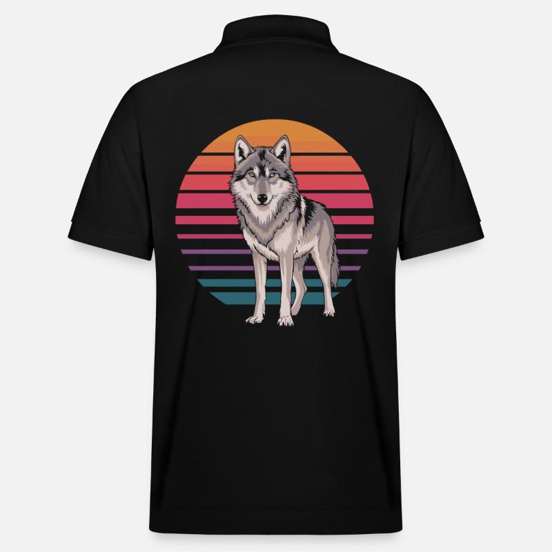 Retro Wolf Vor Sonnenuntergang - Stanley/Stella Unisex Bio-Poloshirt PREPSTER - Schwarz
