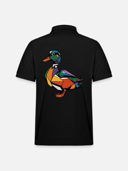 Colorful Geometric Farm Animal Graphic Duck - Stanley/Stella Unisex Organic Polo Shirt PREPSTER - black