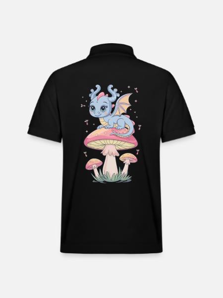 Dragon d’évasion fantaisiste sur champignon - Polo PREPSTER bio Stanley/Stella Unisexe - noir