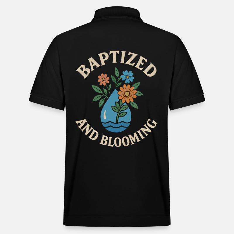 Motif Fleurs Baptisées Et Épanouies - Polo PREPSTER bio Stanley/Stella Unisexe - noir