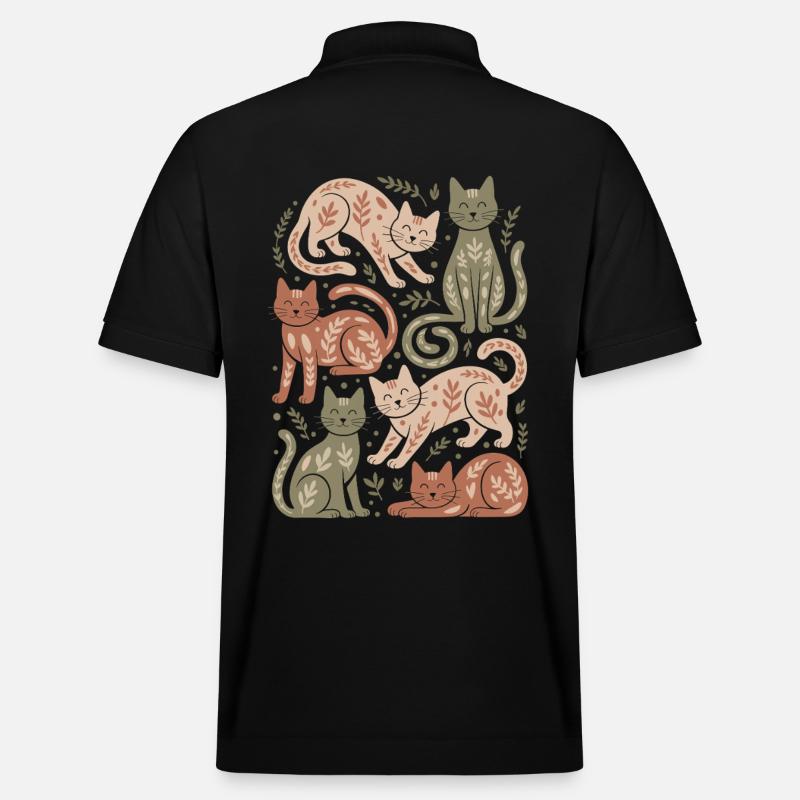 Cat Pattern with Leaf Motifs - Stanley/Stella Unisex Organic Polo Shirt PREPSTER - black