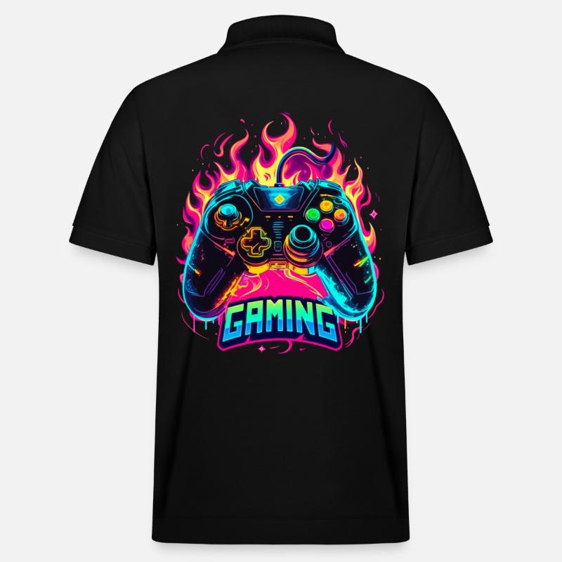 Gaming Controller Flammen Kunst - Stanley/Stella Unisex Bio-Poloshirt PREPSTER - Schwarz