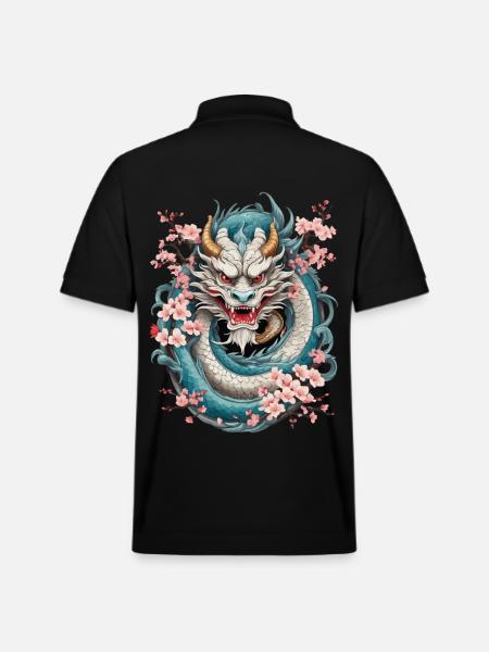 Japanese Dragon Picture Tattoo Aesthetic - Stanley/Stella Unisex Organic Polo Shirt PREPSTER - black
