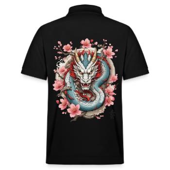 Japanischer Drache Aesthetic Streetwear Design - Stanley/Stella Unisex Bio-Poloshirt PREPSTER - Schwarz - Hinten - Andy (188cm)