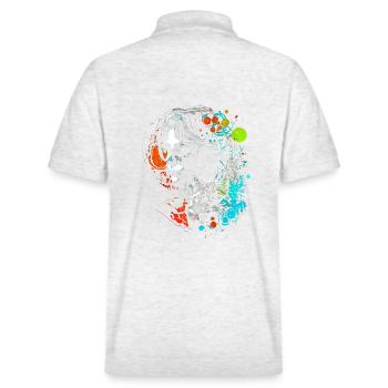 Catlady Katzenfrau im coolen Retro Style - Stanley/Stella Unisex Bio-Poloshirt PREPSTER - Weiß meliert - Hinten - Andy (188cm)