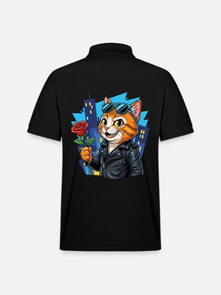 Sej kat med rose – Charm Offensive! - Stanley/Stella PREPSTER økologisk unisex poloshirt - sort