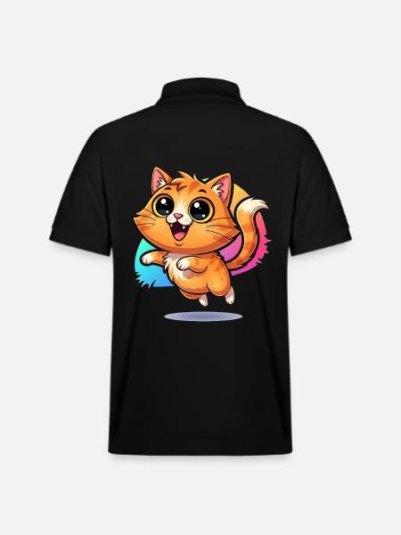 Fluffy budbringer af held og lykke: Sød kat med googly øjne - Stanley/Stella PREPSTER økologisk unisex poloshirt - sort