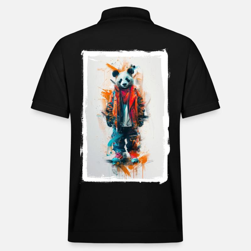 Bunter Panda - Stanley/Stella Unisex Bio-Poloshirt PREPSTER - Schwarz
