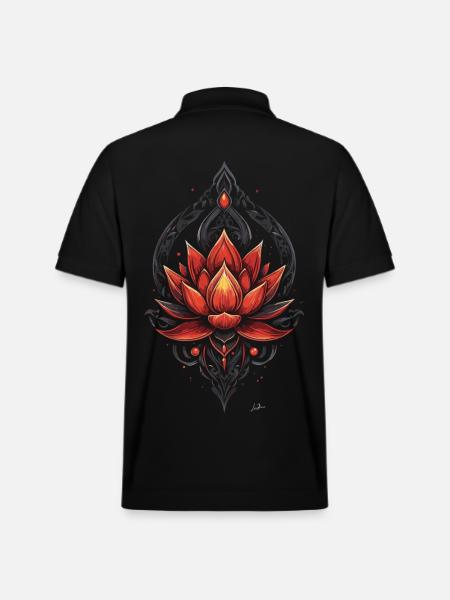 Ornamental Golden Red Lotus - Stanley/Stella Unisex Organic Polo Shirt PREPSTER - black
