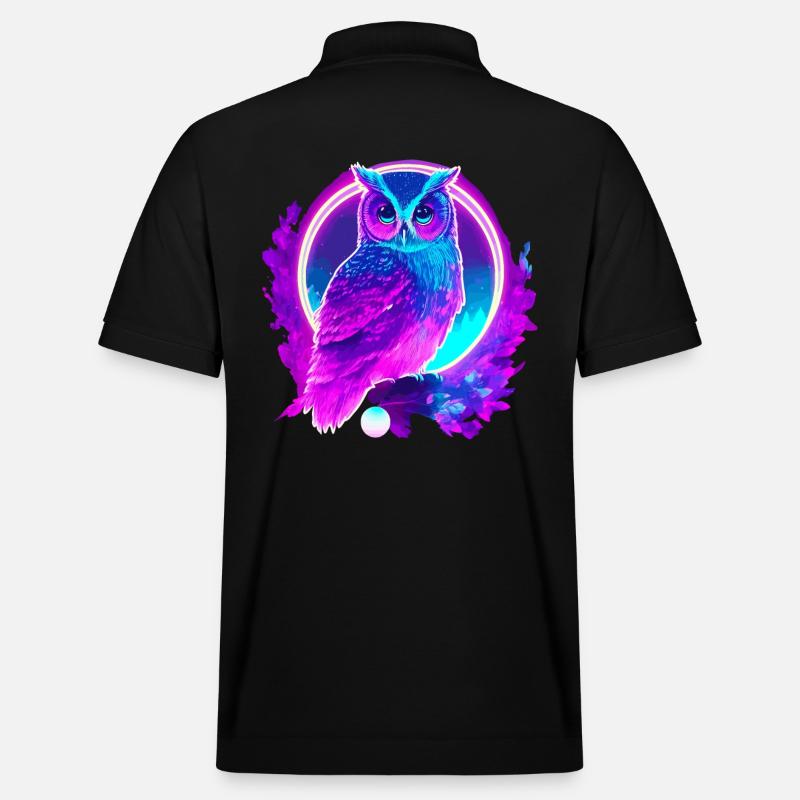 Owl Neon Moon Synthwave - Polo PREPSTER bio Stanley/Stella Unisexe - noir