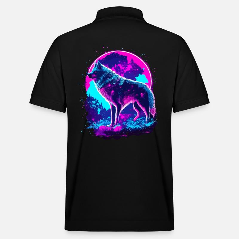 Wolf’s Art Synthwave Néon Psychédélique - Polo PREPSTER bio Stanley/Stella Unisexe - noir