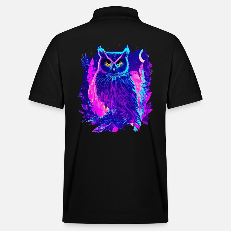 Neon leuchtende Eule Synthwave - Stanley/Stella Unisex Bio-Poloshirt PREPSTER - Schwarz