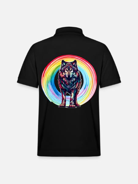 Wolf Wolves Rainbow - Stanley/Stella Unisex Organic Polo Shirt PREPSTER - black