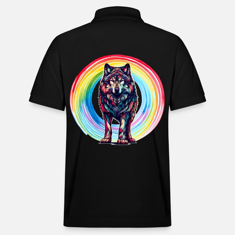 Wolf Wölfe Regenbogen - Stanley/Stella Unisex Bio-Poloshirt PREPSTER - Schwarz